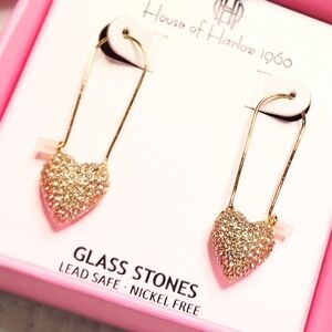 House of Harlow 1960 Dangling Gold Hearts Sparkling Drop Earrings